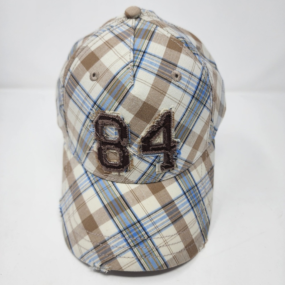 HYP Plaid Baseball Cap 56cm 84 Patch Cotton Distressed Brown Blue Y2K
